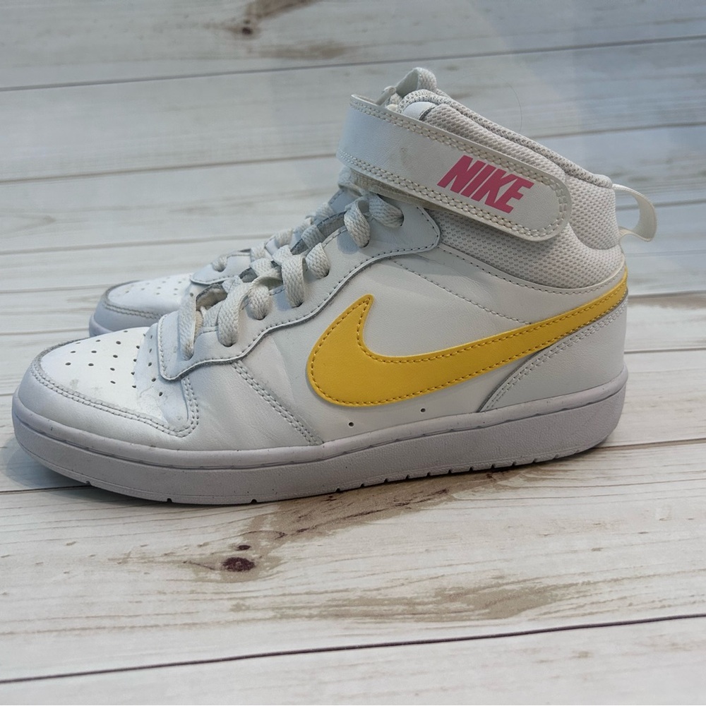 Nike Kids White Sneakers with Yellow and Pink Accents
